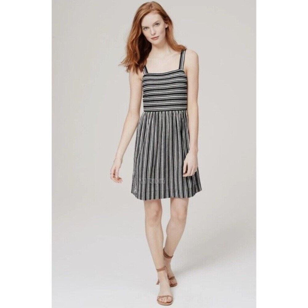 LOFT Black and White Striped Square Neck Mini Dress Size XS